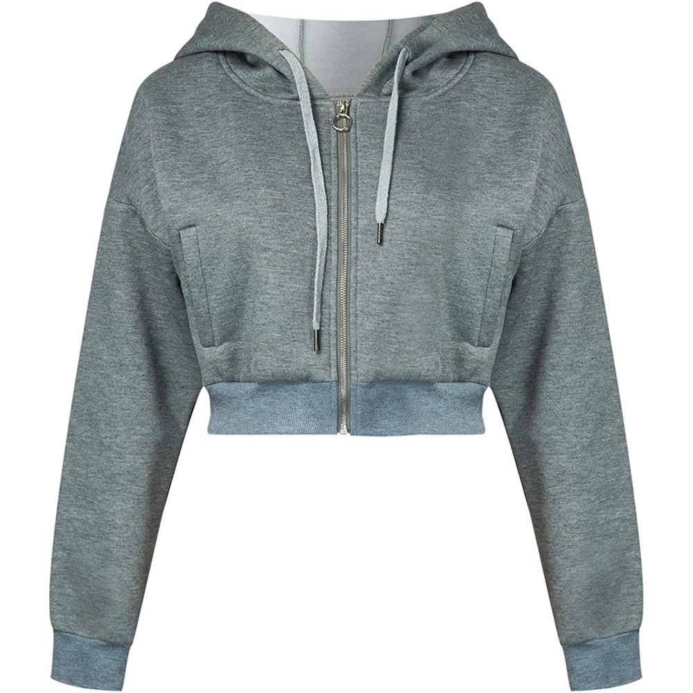 Women's Drawstring Zip Up Fleece Hoodie Coat Jacket Crop Top Women's Drawstring Zip Up Fleece Hoodie Coat Jacket Crop Top